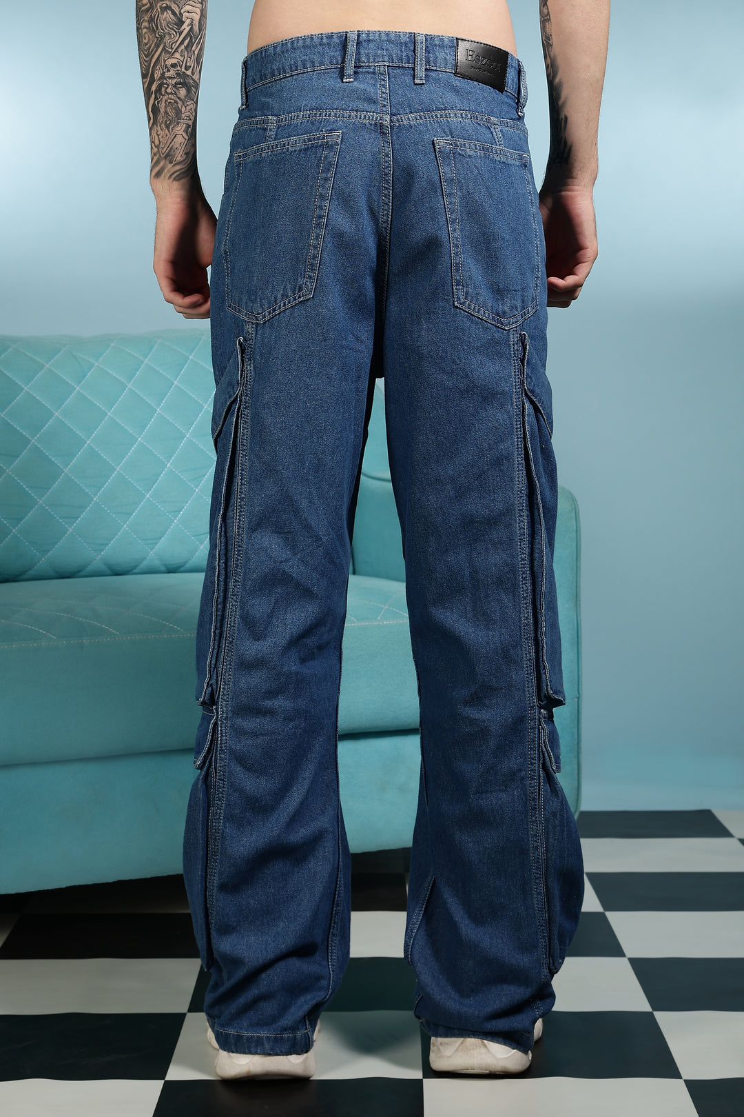 Super Baggy: Big Pockets Blue Denim Cargo Pants