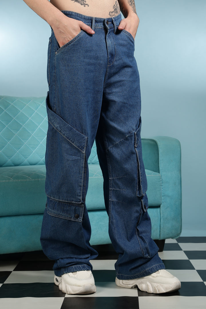 Super Baggy: Big Pockets Blue Denim Cargo Pants