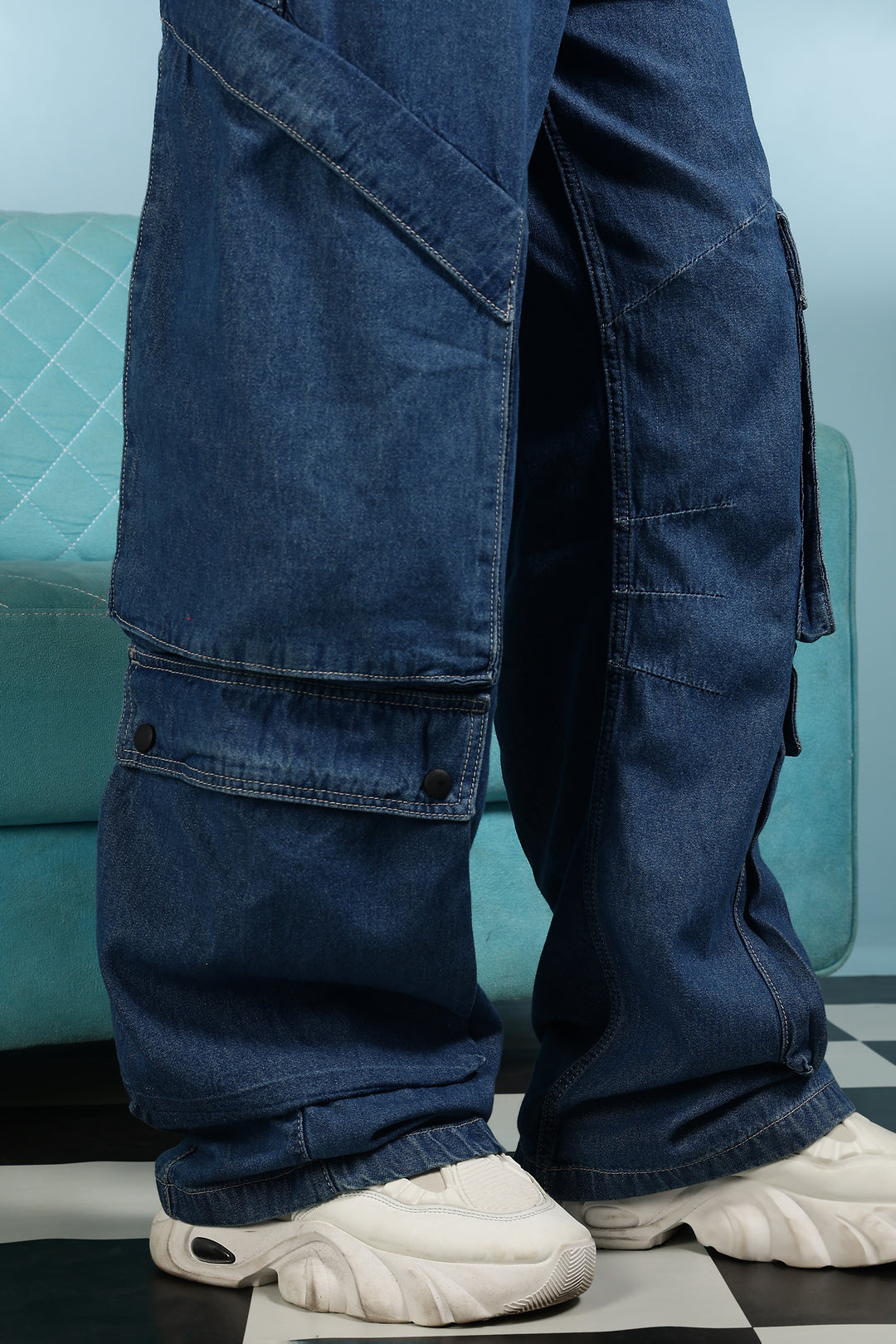 Super Baggy: Big Pockets Blue Denim Cargo Pants