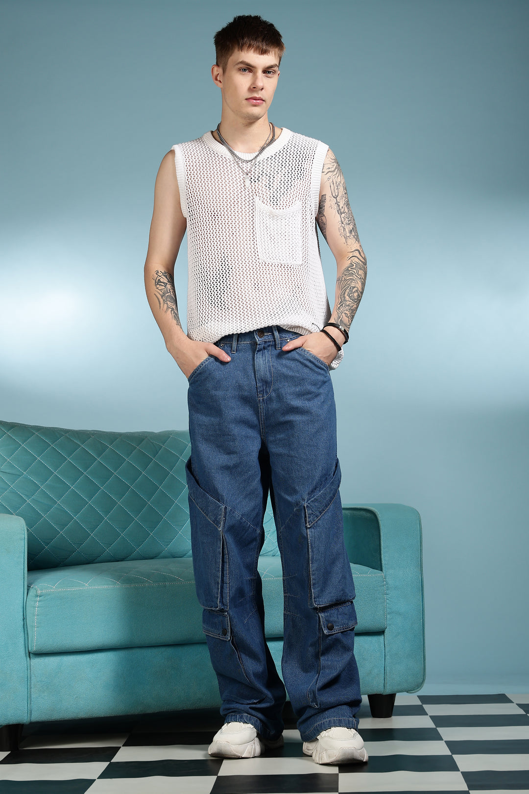 Super Baggy: Big Pockets Blue Denim Cargo Pants