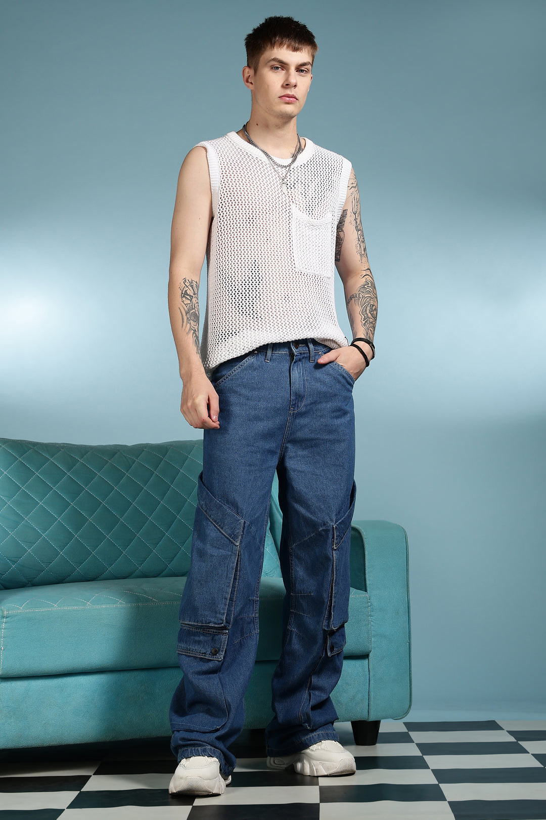 Super Baggy: Big Pockets Blue Denim Cargo Pants
