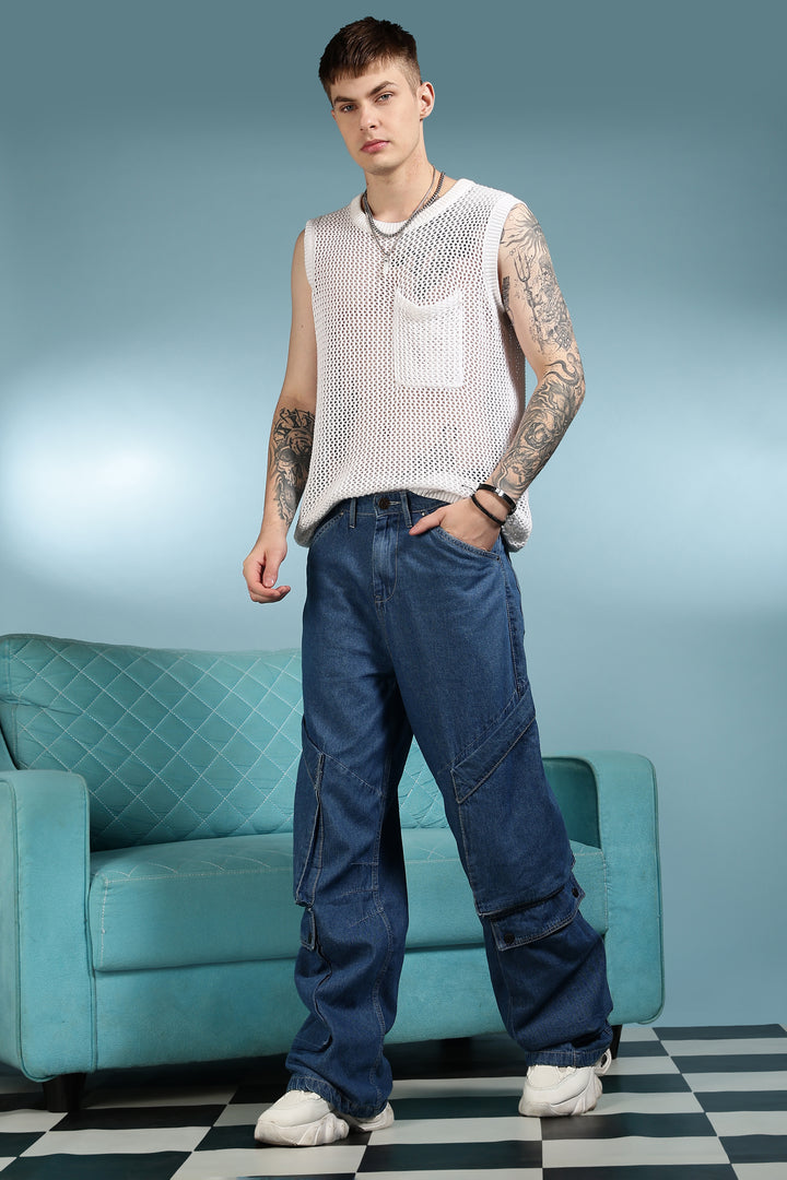 Super Baggy: Big Pockets Blue Denim Cargo Pants