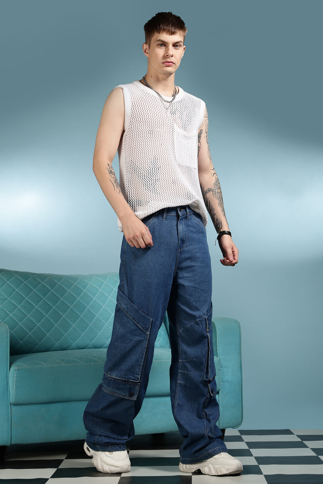 Super Baggy: Big Pockets Blue Denim Cargo Pants