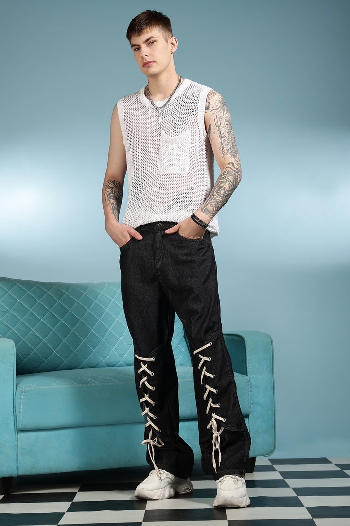 Shoe Lace: Black Baggy Pants