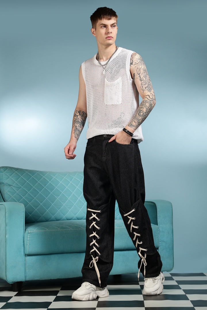 Shoe Lace: Black Baggy Pants