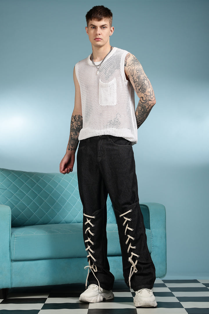 Shoe Lace: Black Baggy Pants