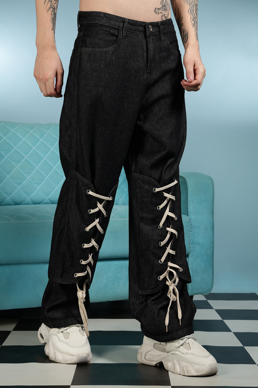 Shoe Lace: Black Baggy Pants