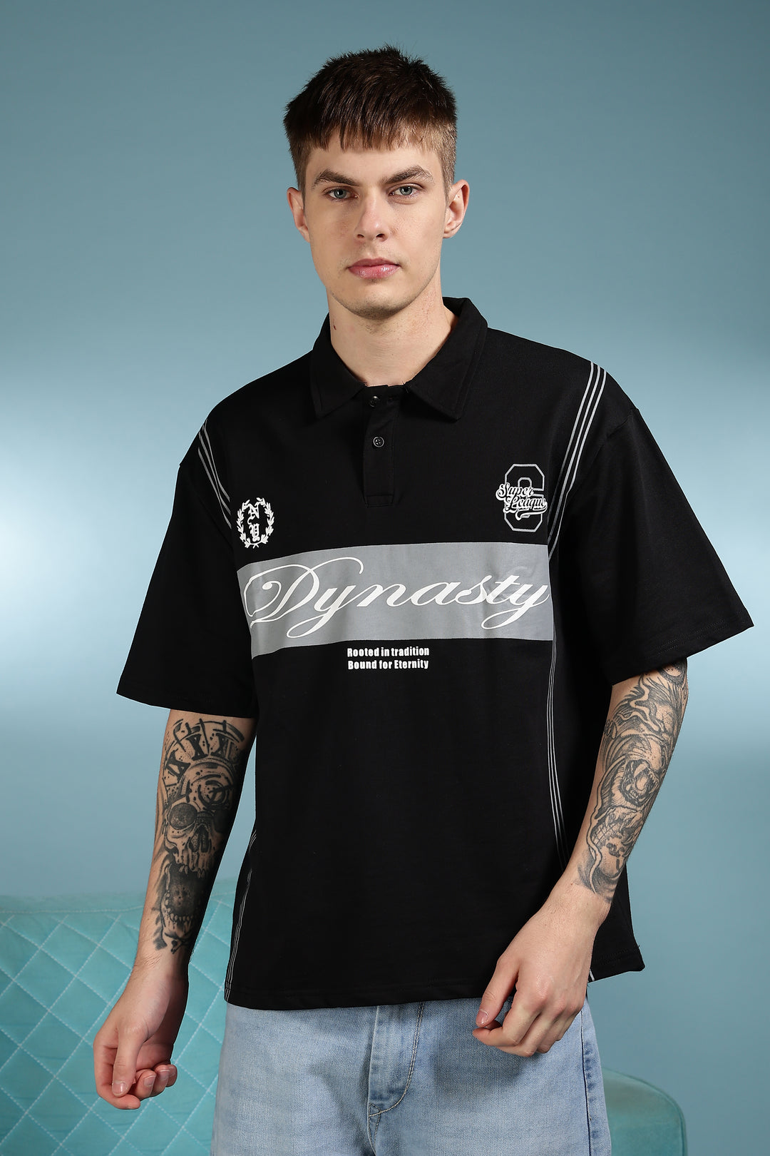 Dynasty: Black Oversized Polo Shirt