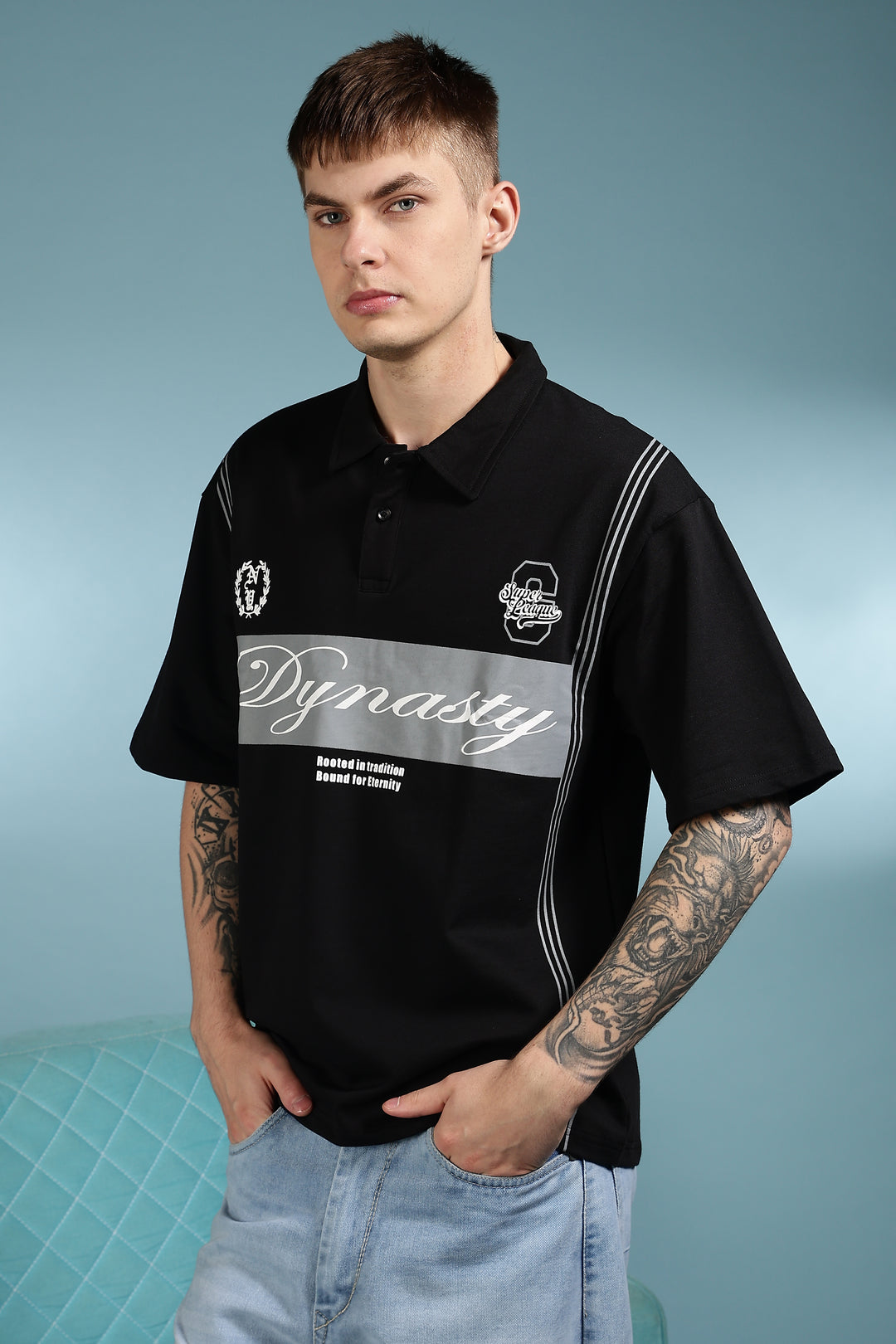 Dynasty: Black Oversized Polo Shirt