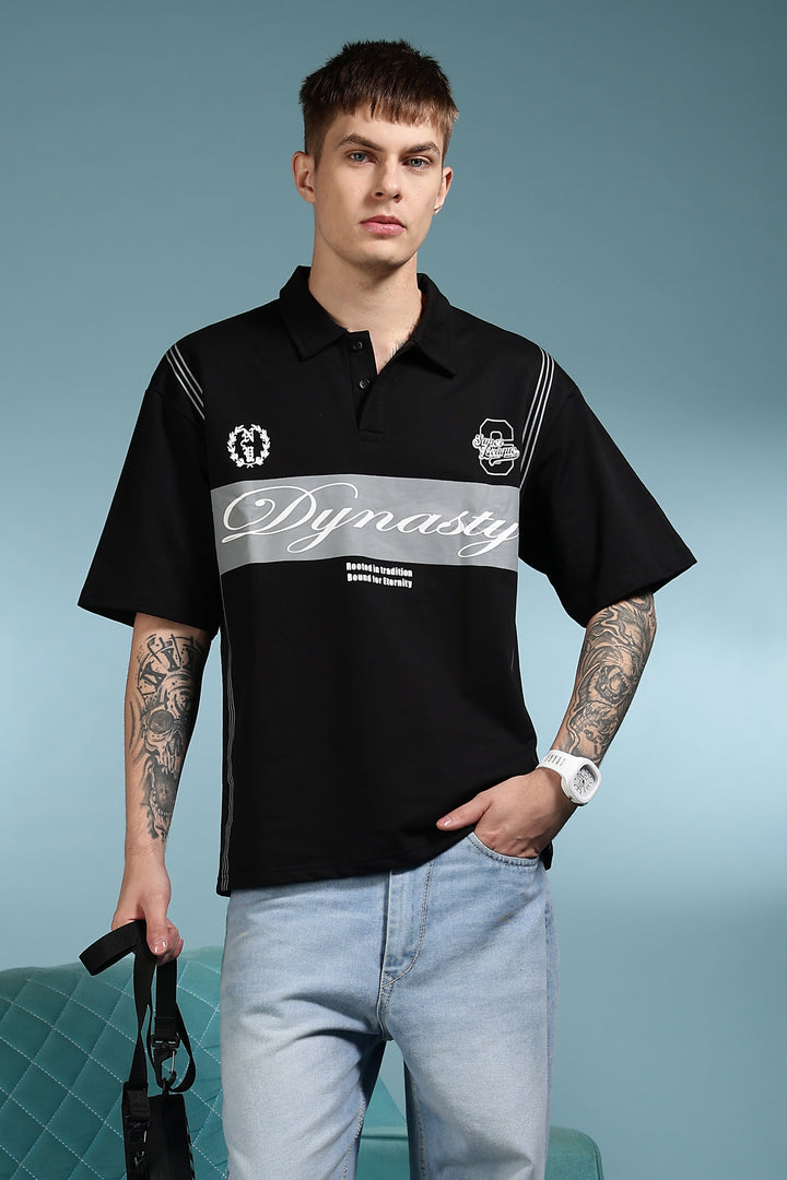 Dynasty: Black Oversized Polo Shirt