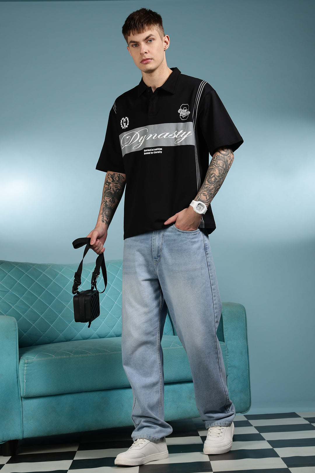 Dynasty: Black Oversized Polo Shirt