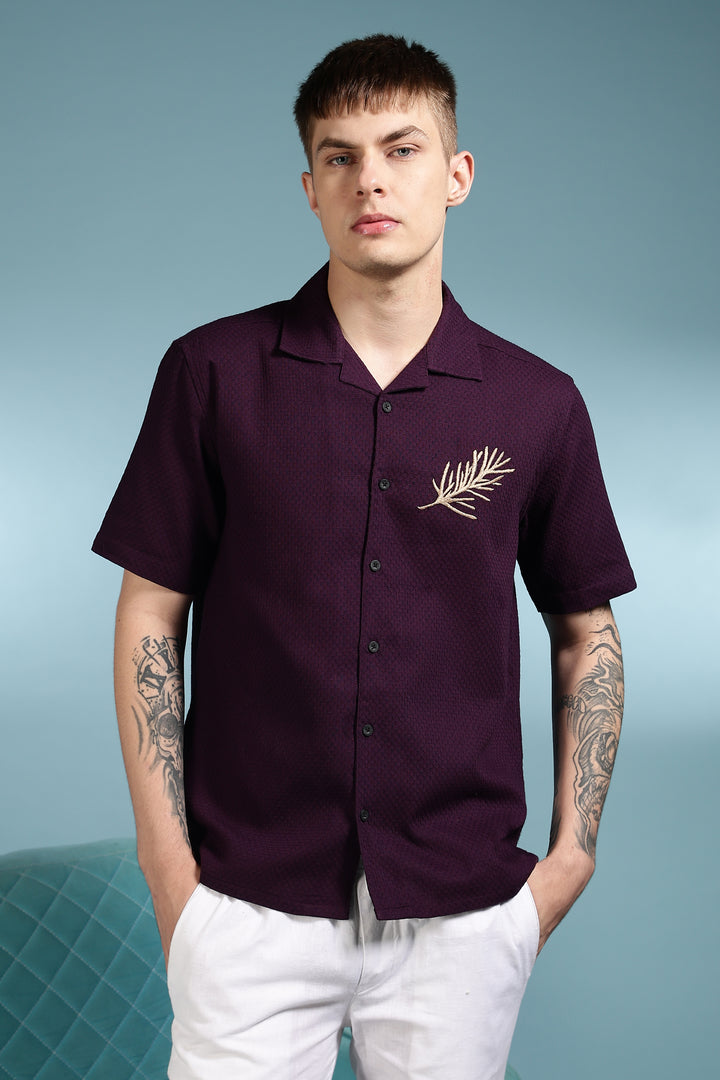 Spice: Embroidery Textured Fabric Cuban Shirt