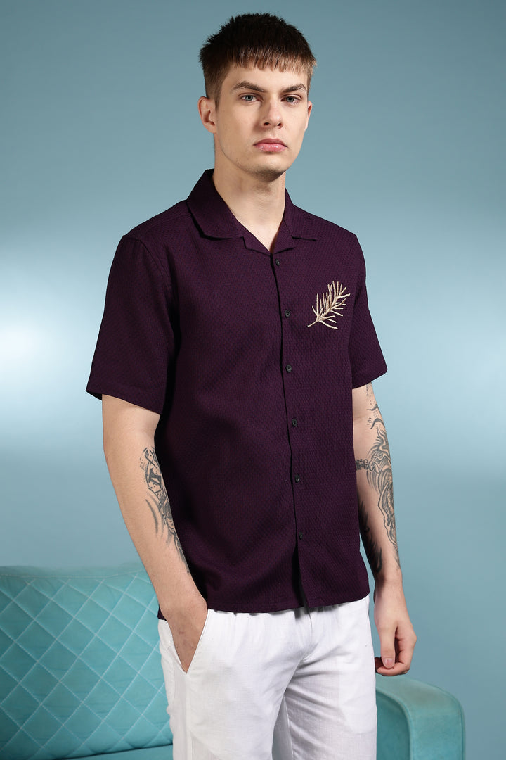 Spice: Embroidery Textured Fabric Cuban Shirt