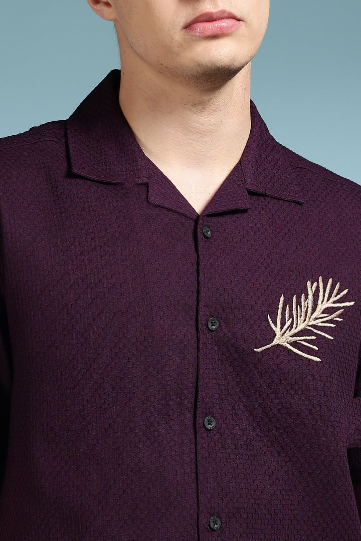 Spice: Embroidery Textured Fabric Cuban Shirt