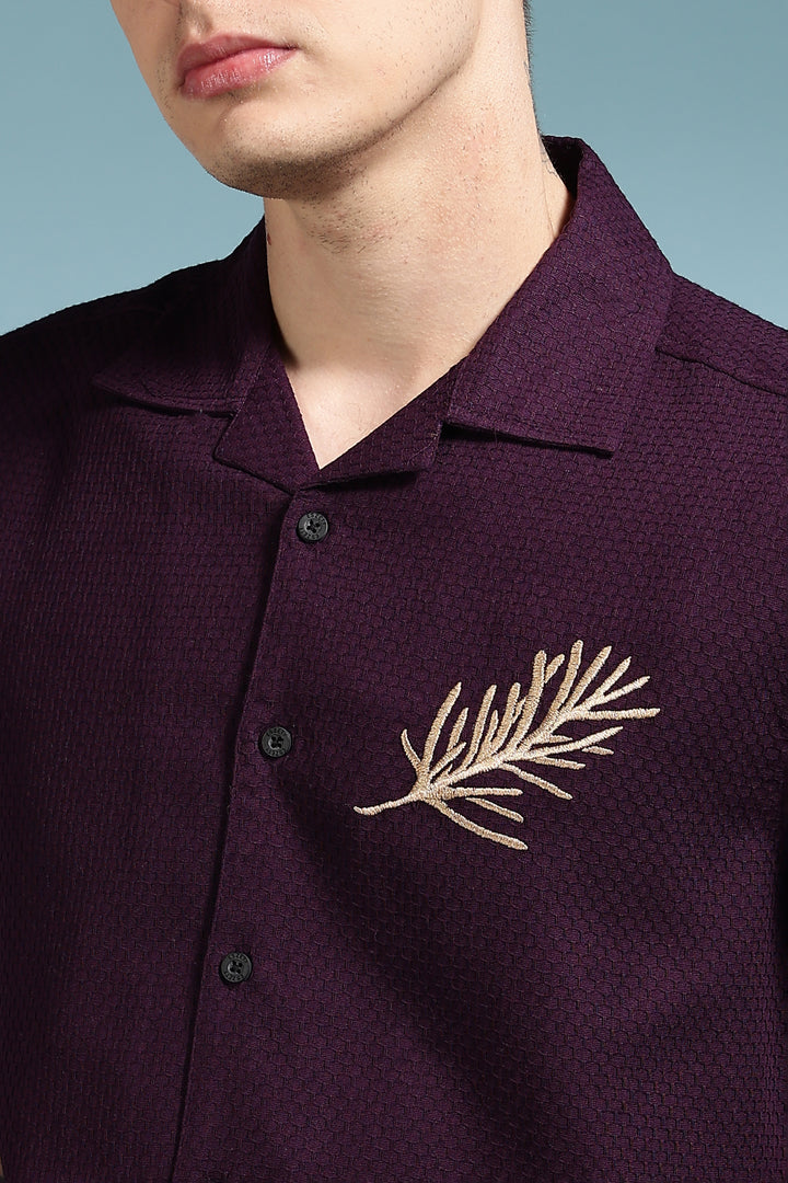 Spice: Embroidery Textured Fabric Cuban Shirt