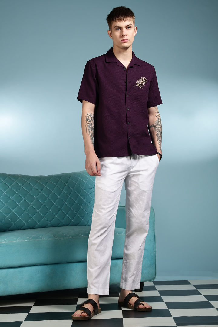 Spice: Embroidery Textured Fabric Cuban Shirt