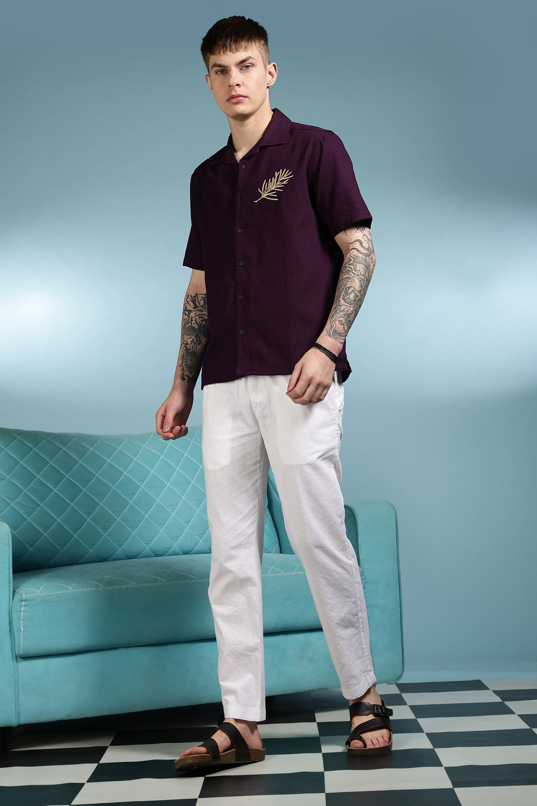 Spice: Embroidery Textured Fabric Cuban Shirt