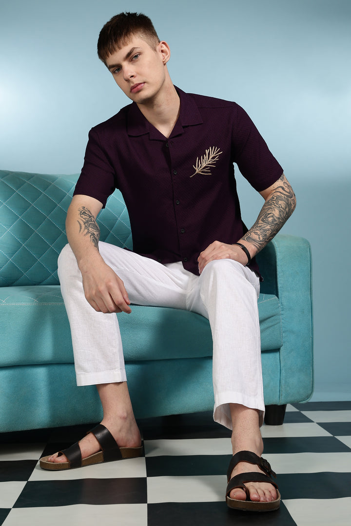 Spice: Embroidery Textured Fabric Cuban Shirt