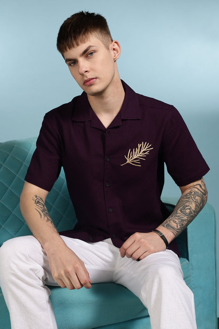 Spice: Embroidery Textured Fabric Cuban Shirt