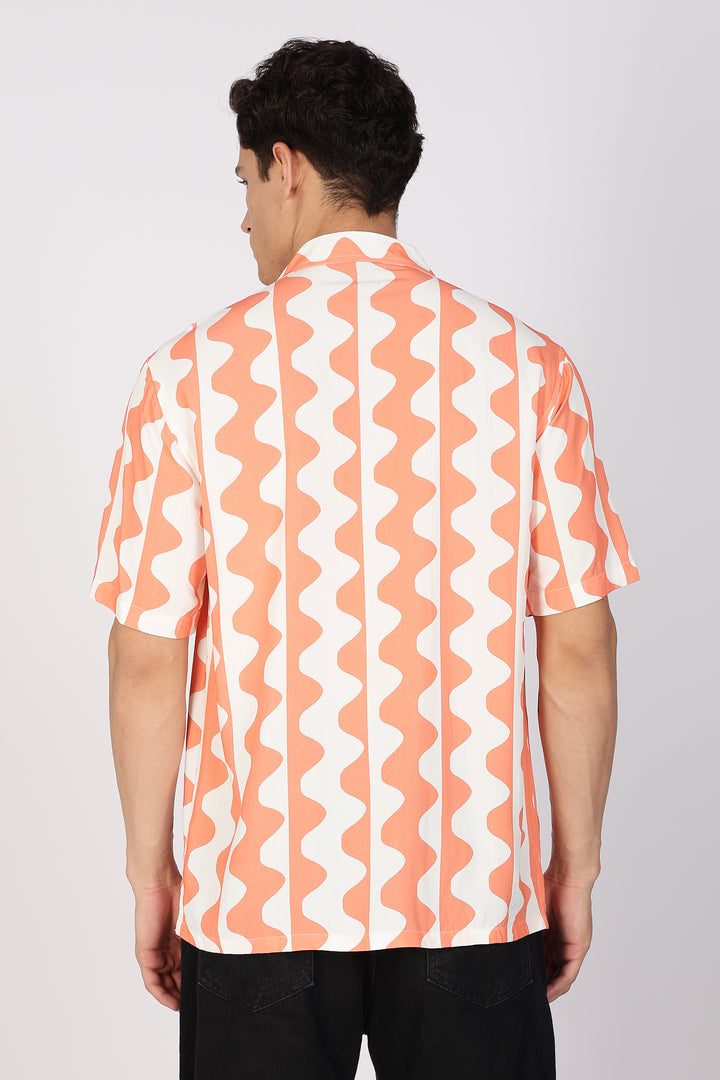 Wavy Apricot Stripes Cuban Shirt