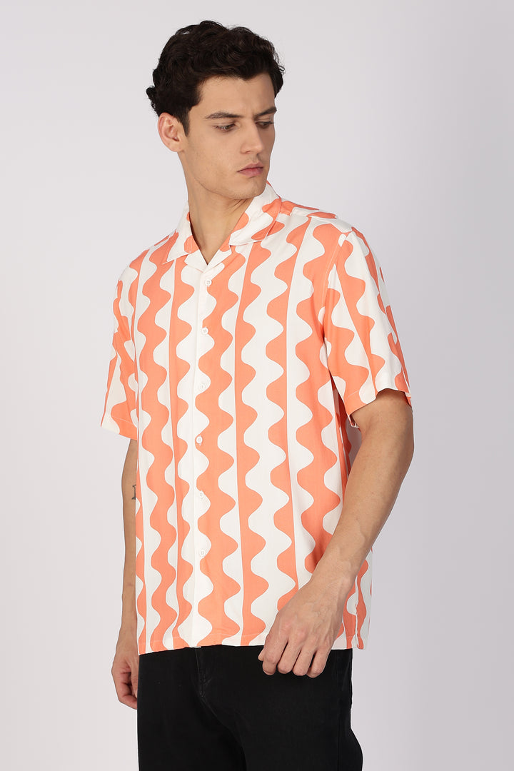 Wavy Apricot Stripes Cuban Shirt