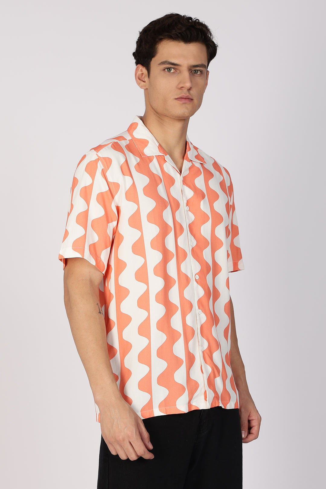 Wavy Apricot Stripes Cuban Shirt