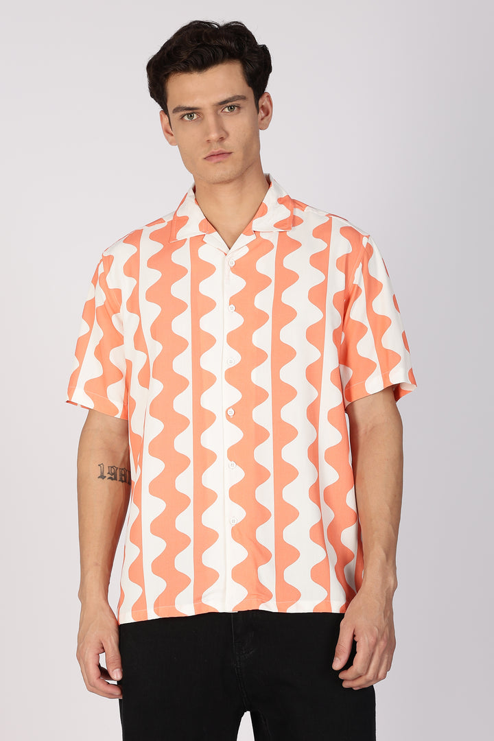 Wavy Apricot Stripes Cuban Shirt