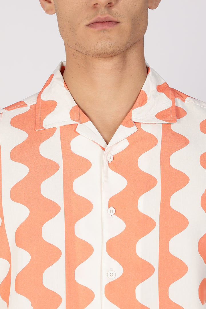 Wavy Apricot Stripes Cuban Shirt