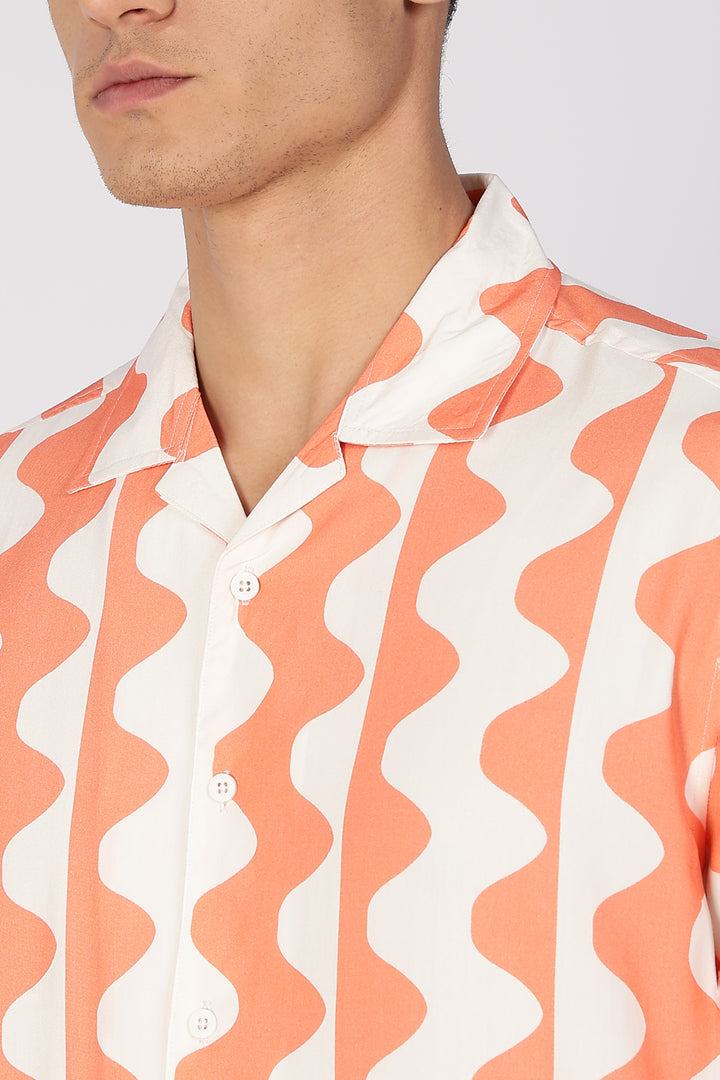 Wavy Apricot Stripes Cuban Shirt