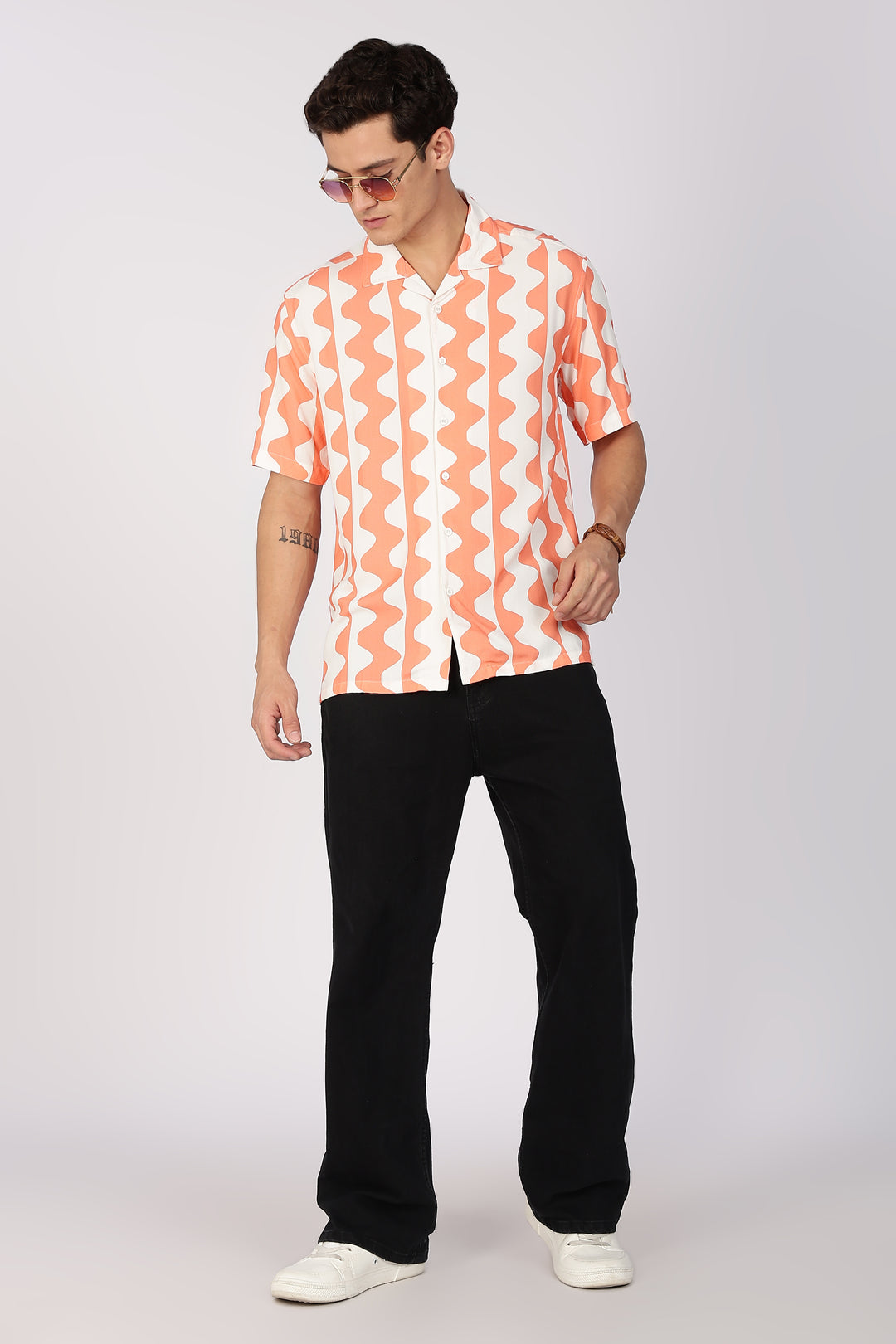 Wavy Apricot Stripes Cuban Shirt