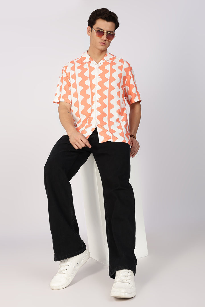 Wavy Apricot Stripes Cuban Shirt