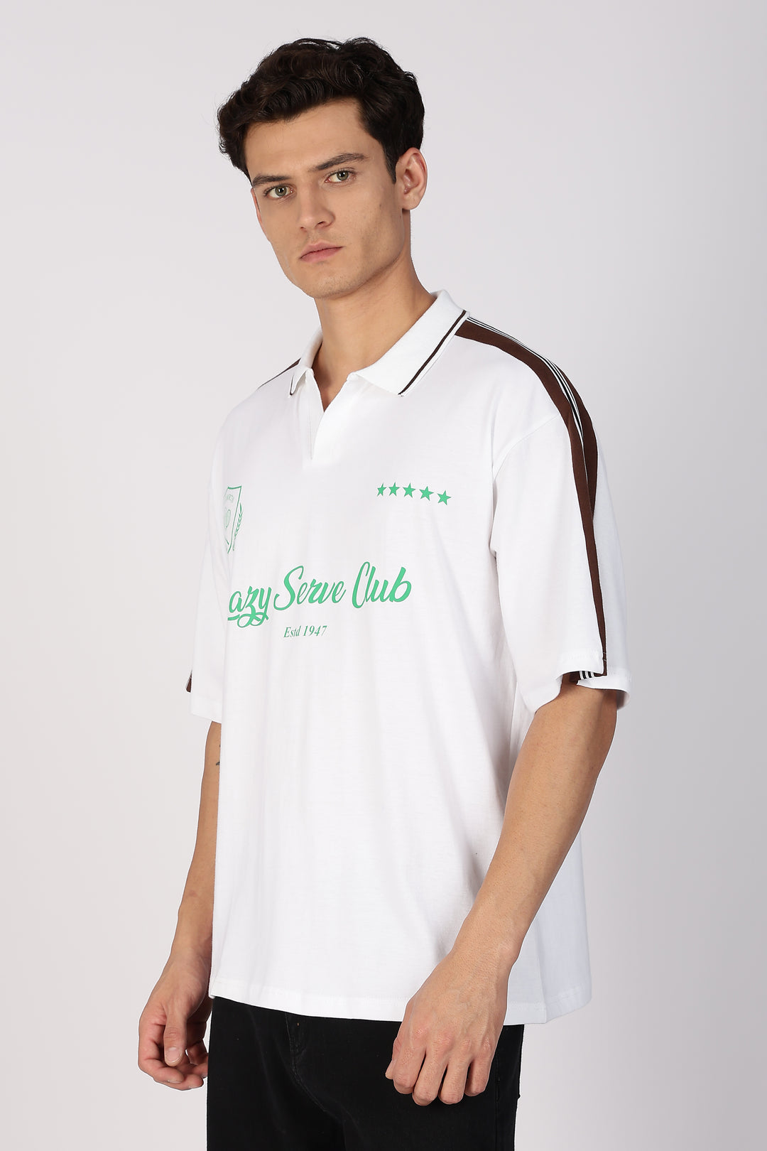 Lazy Serve Club White Oversized Polo Shirt