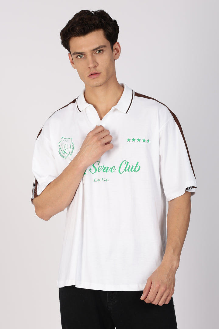 Lazy Serve Club White Oversized Polo Shirt