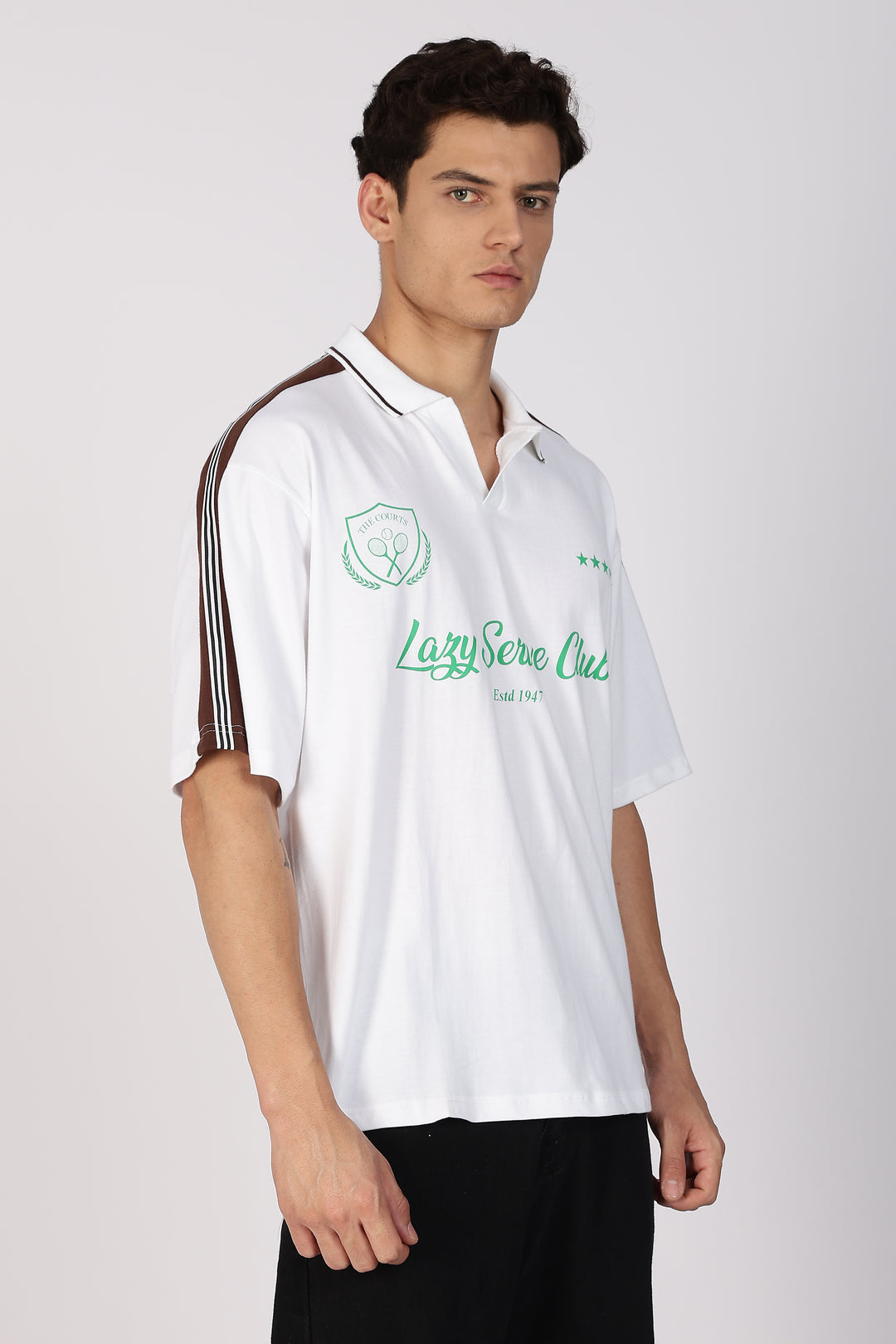 Lazy Serve Club White Oversized Polo Shirt