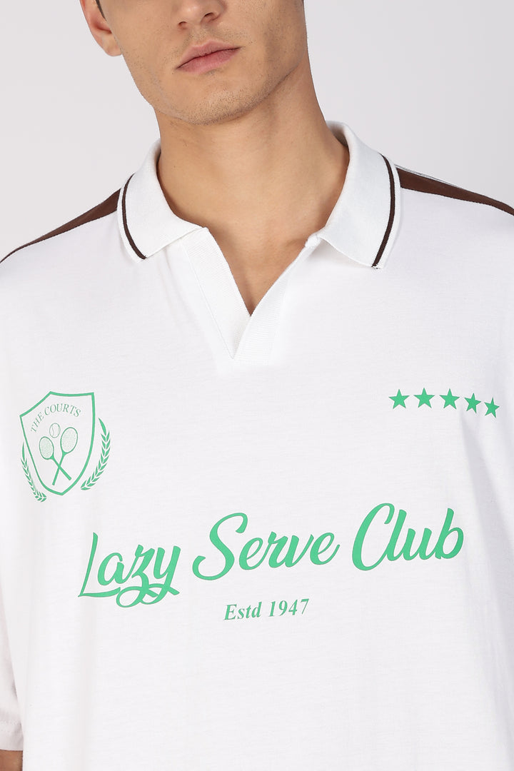 Lazy Serve Club White Oversized Polo Shirt