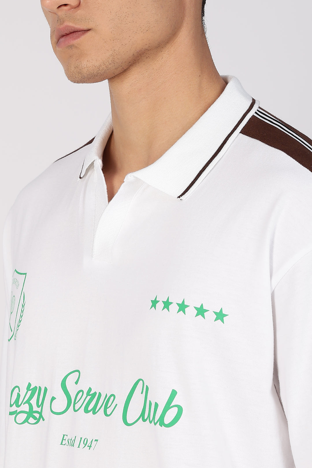 Lazy Serve Club White Oversized Polo Shirt