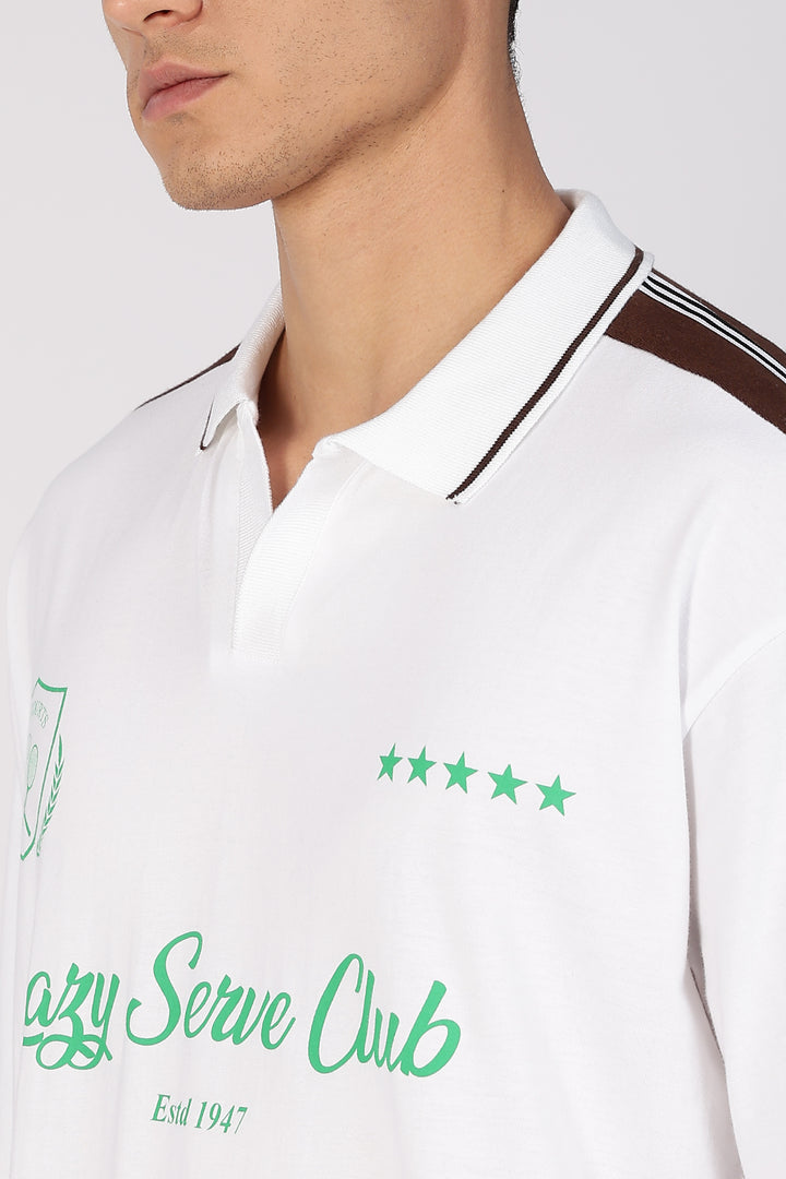 Lazy Serve Club White Oversized Polo Shirt
