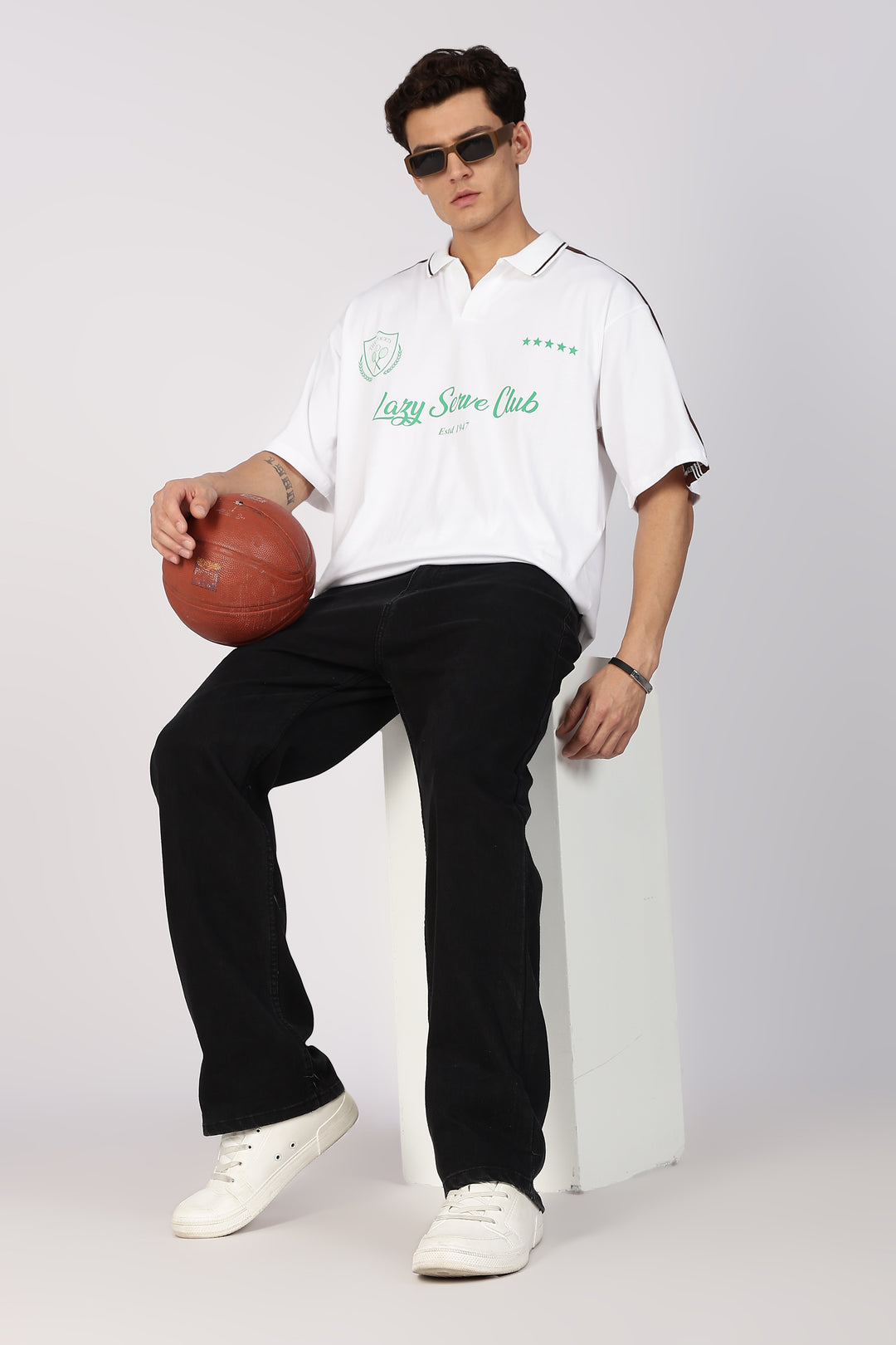 Lazy Serve Club White Oversized Polo Shirt