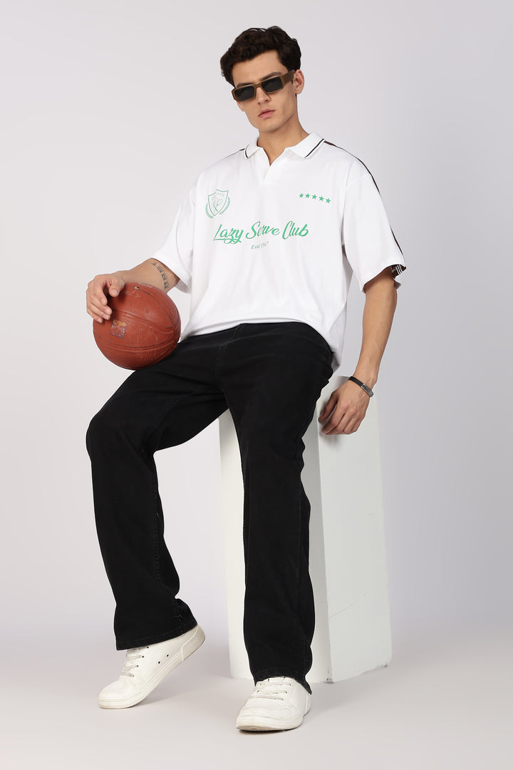 Lazy Serve Club White Oversized Polo Shirt