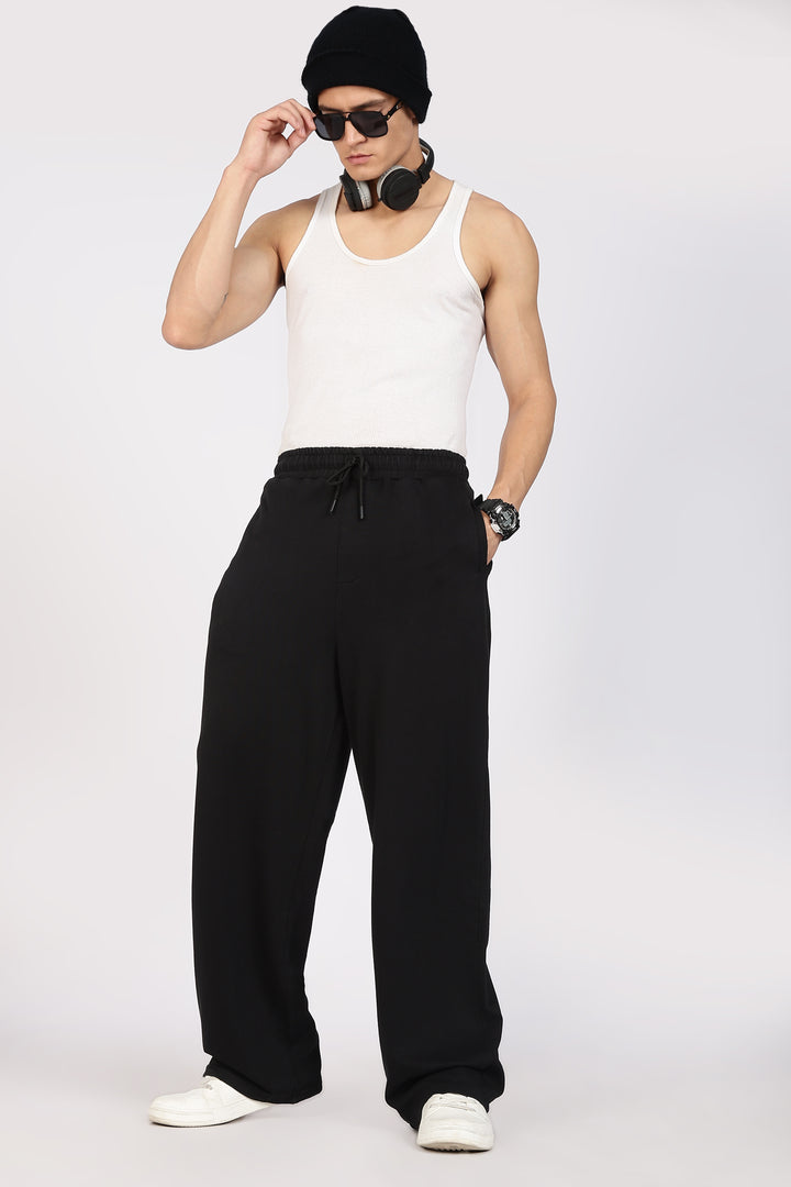 Korean Fit: Black Solid Joggers
