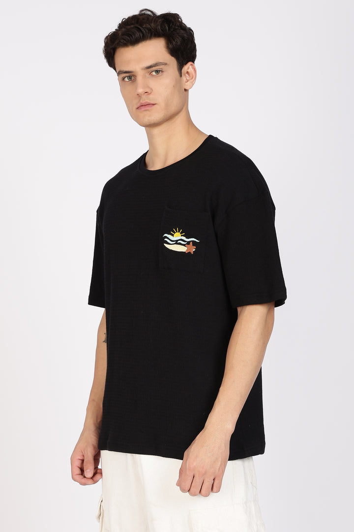 Sunset Embroidery: Textured fabric Oversized T-shirt