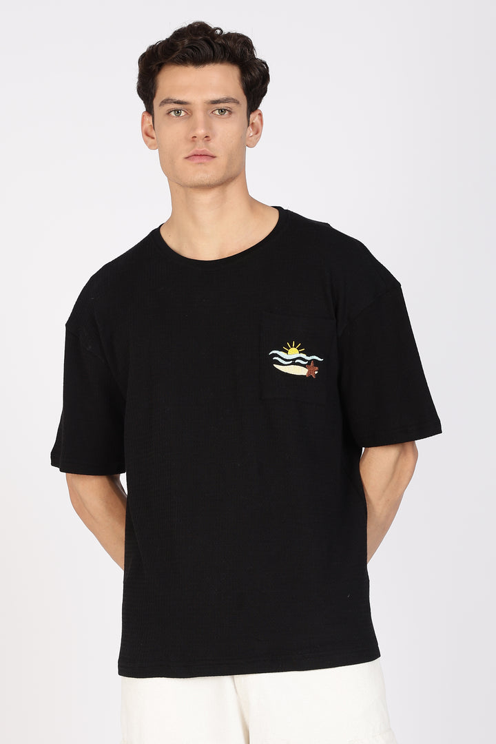 Sunset Embroidery: Textured fabric Oversized T-shirt
