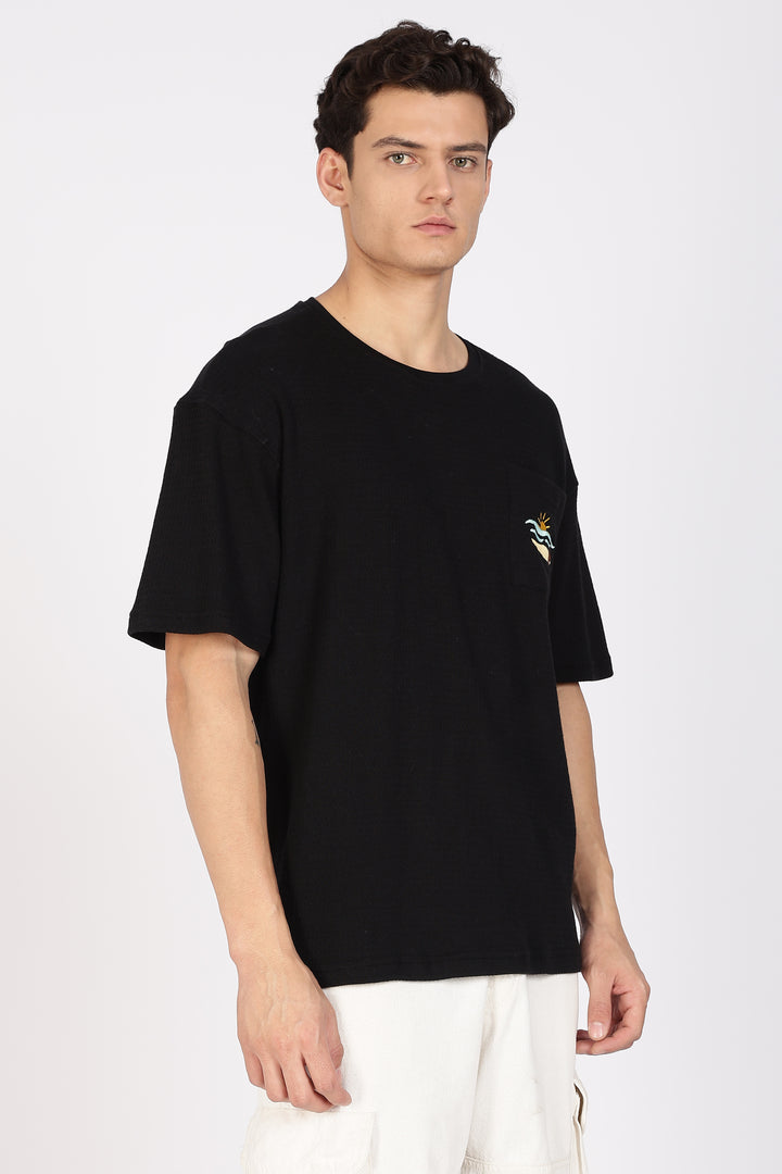 Sunset Embroidery: Textured fabric Oversized T-shirt