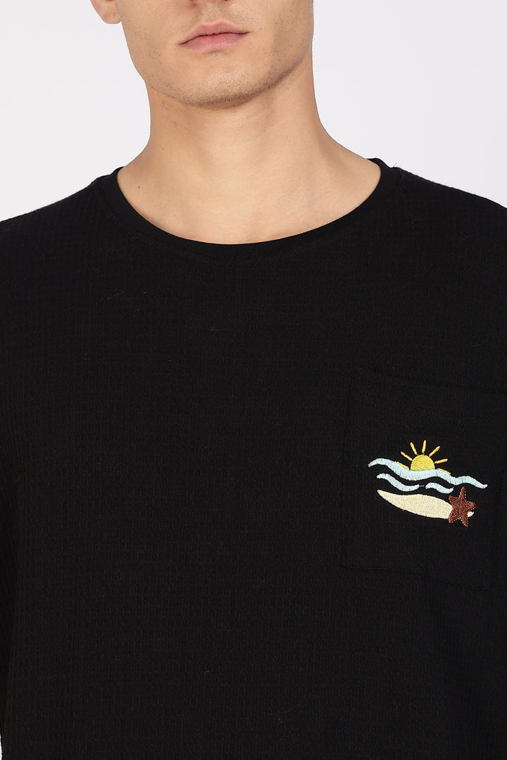 Sunset Embroidery: Textured fabric Oversized T-shirt