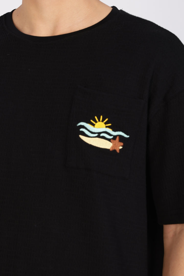 Sunset Embroidery: Textured fabric Oversized T-shirt