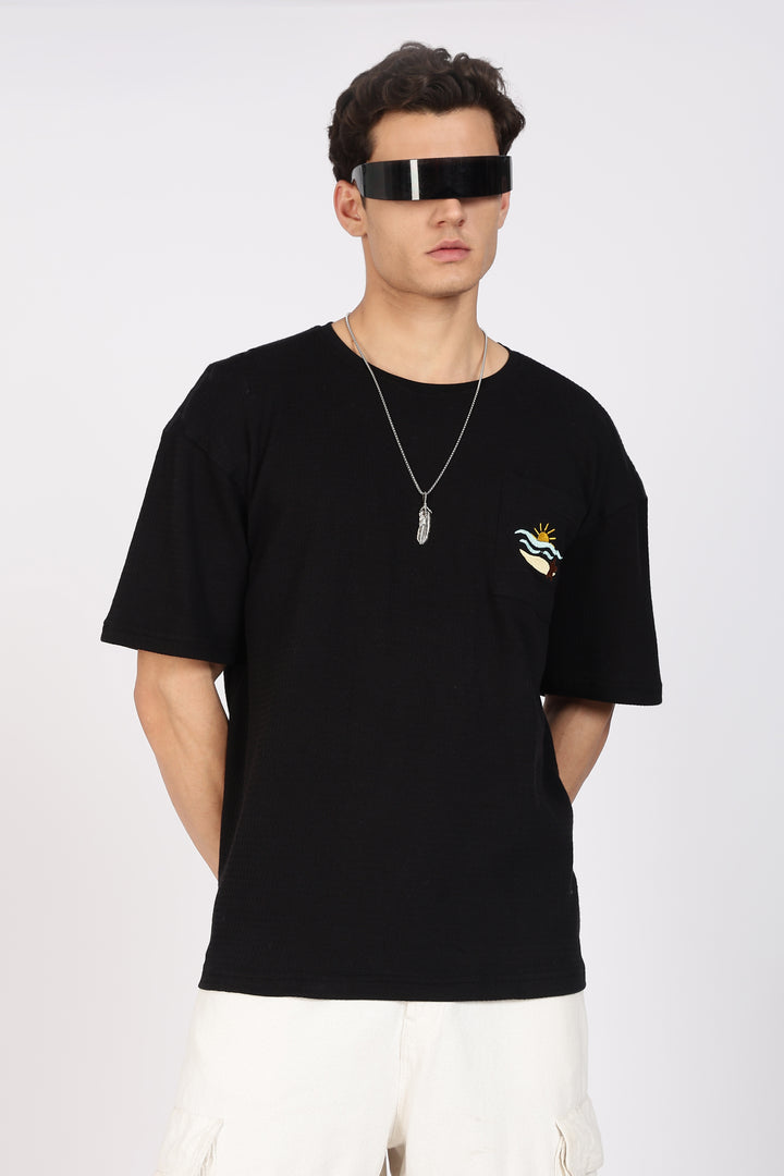 Sunset Embroidery: Textured fabric Oversized T-shirt
