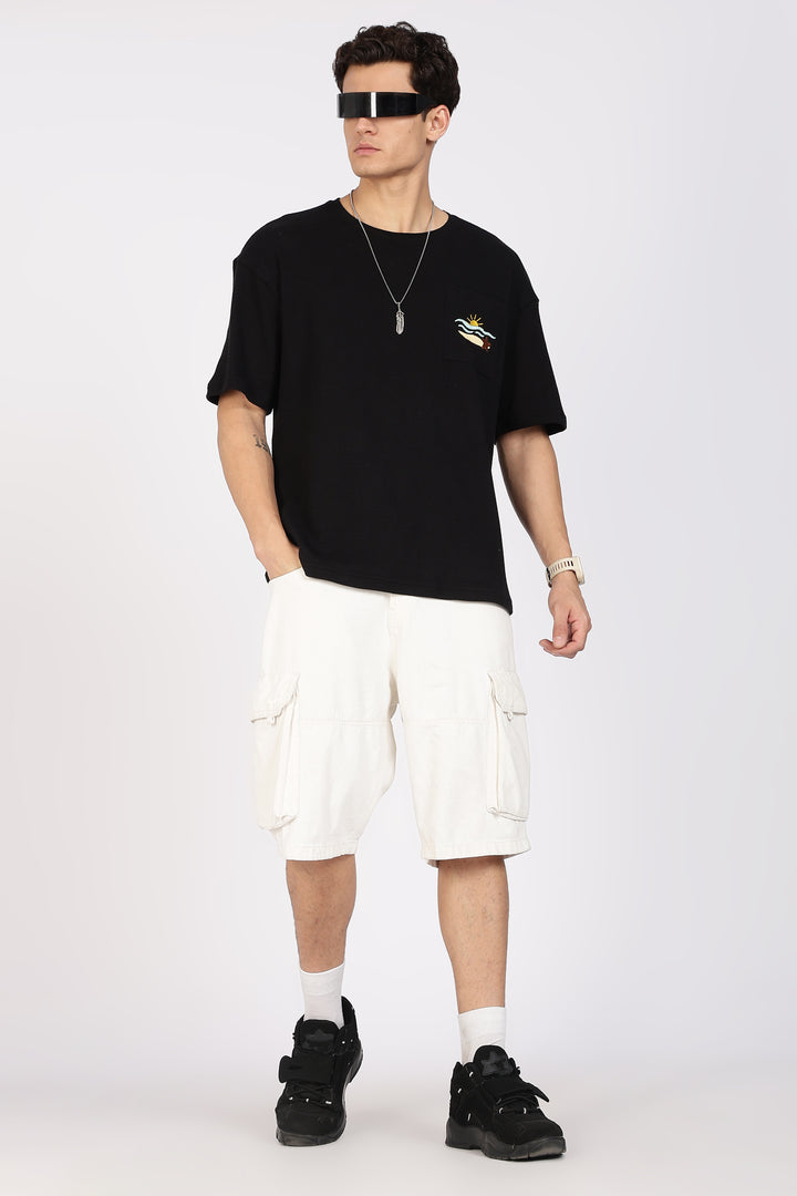Sunset Embroidery: Textured fabric Oversized T-shirt