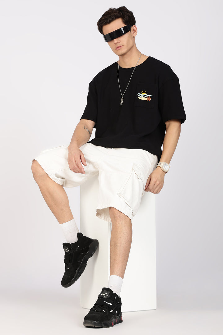 Sunset Embroidery: Textured fabric Oversized T-shirt
