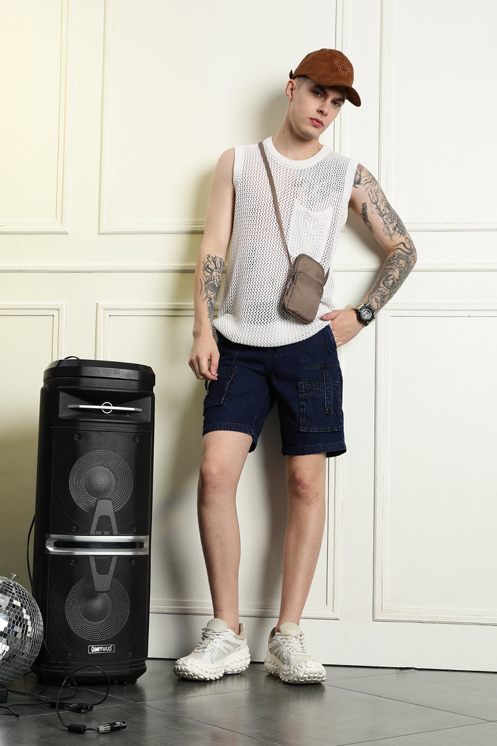 Street style washed denim shorts