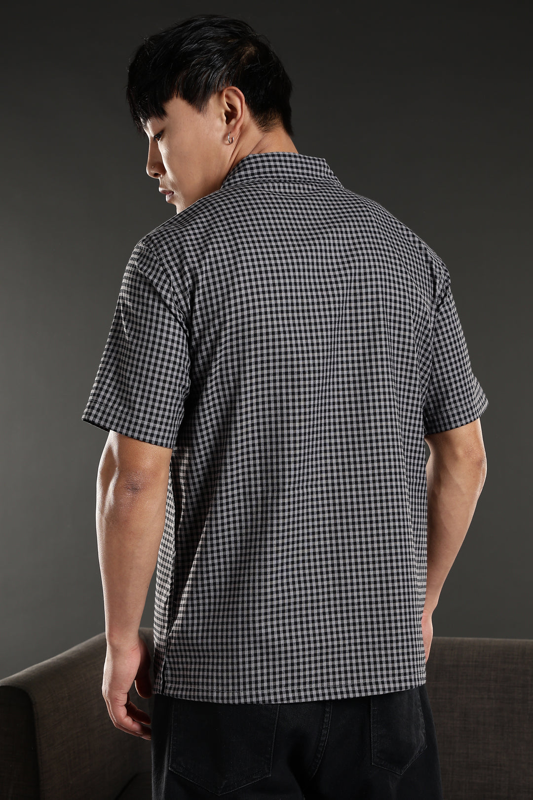 Chai : Black Checks Embroidery Cuban Shirt
